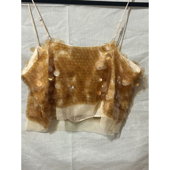 J Crew Collection Gold Sequin Tulle Camisole Top Women Festive Date Night Sz M - Picture 2 of 5